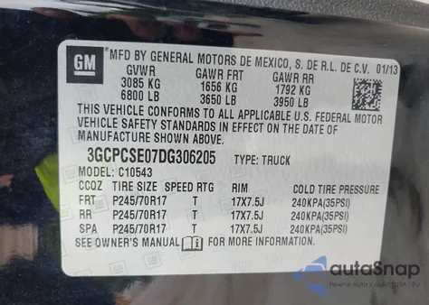 2013 Chevrolet Silverado 1500 Lt z USA, uszkodzony, nr VIN 3GCPCSE07DG306205